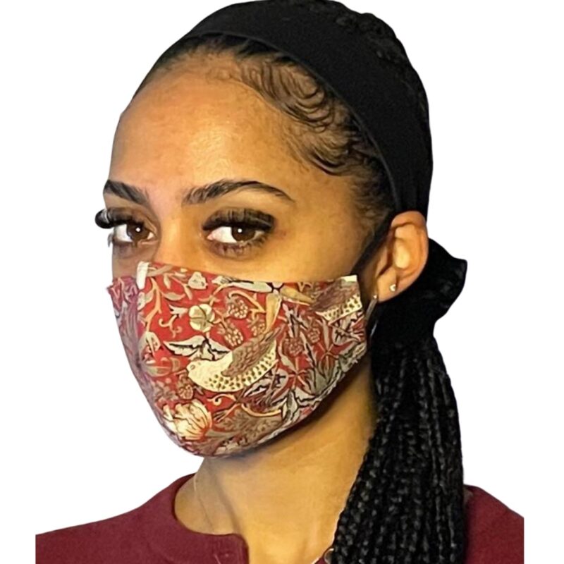 Woman in Red Strawberry Thief Mask